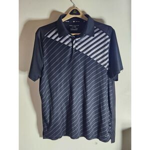 Tek Gear Dry Tek Mens XL Polo Shirt Black Gray Diagonal Stripe Athletic Golf